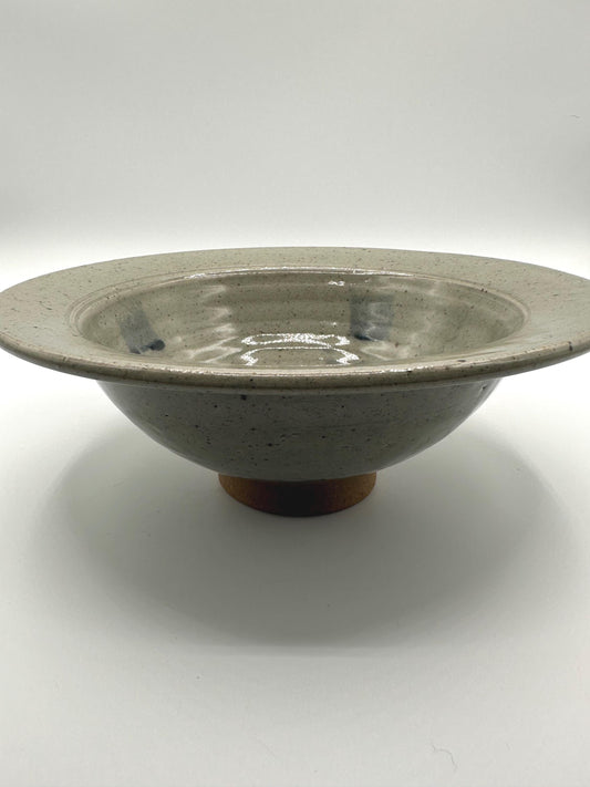 Artist-Signed Studio Pottery: Speckled Pedestal Bowl with Square Pattern - Handcrafted by Holt