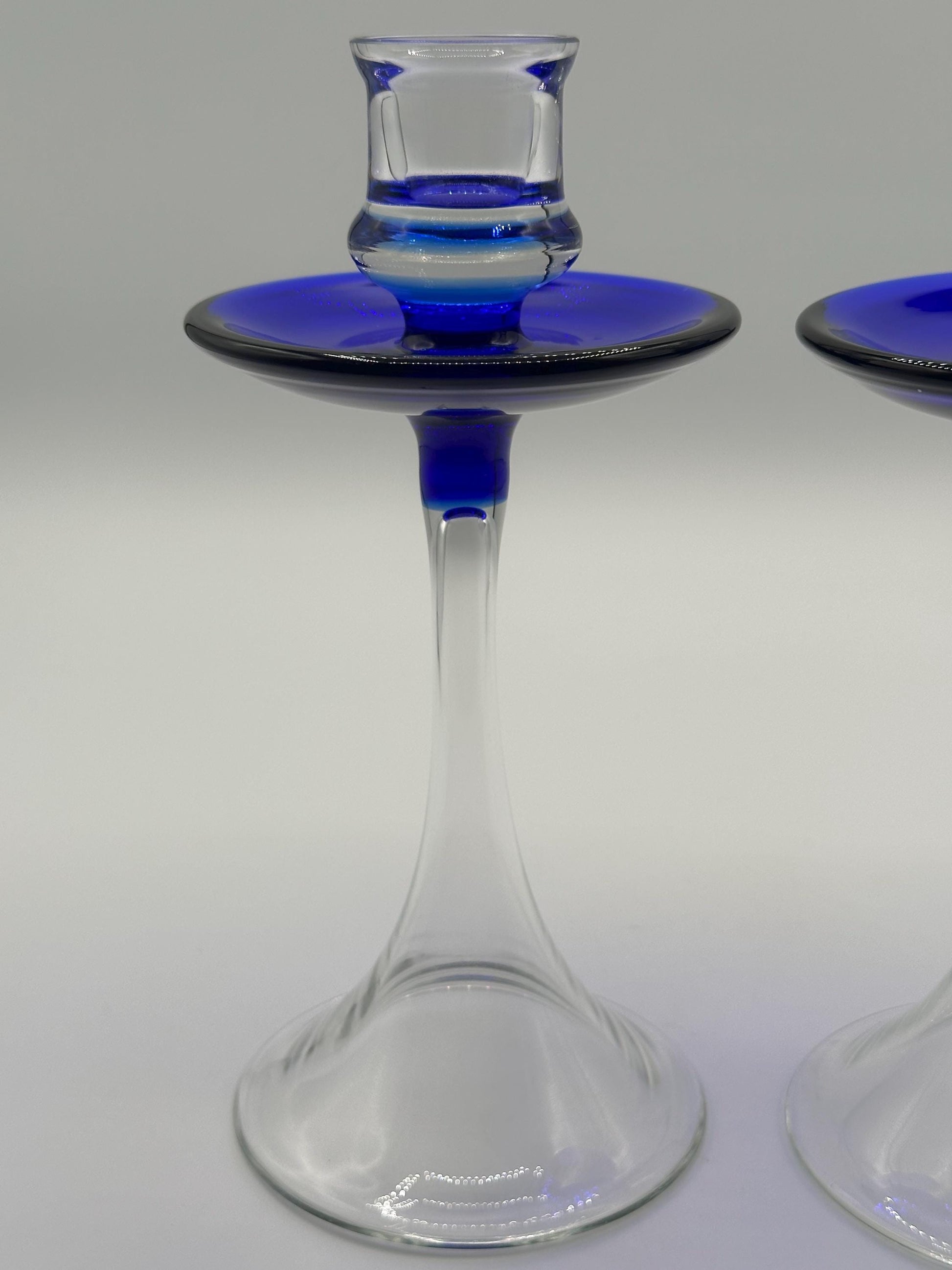 Elegant Cobalt Blue Pedestal Candlestick Holders Set - Modern Home Decor Accent Pieces
