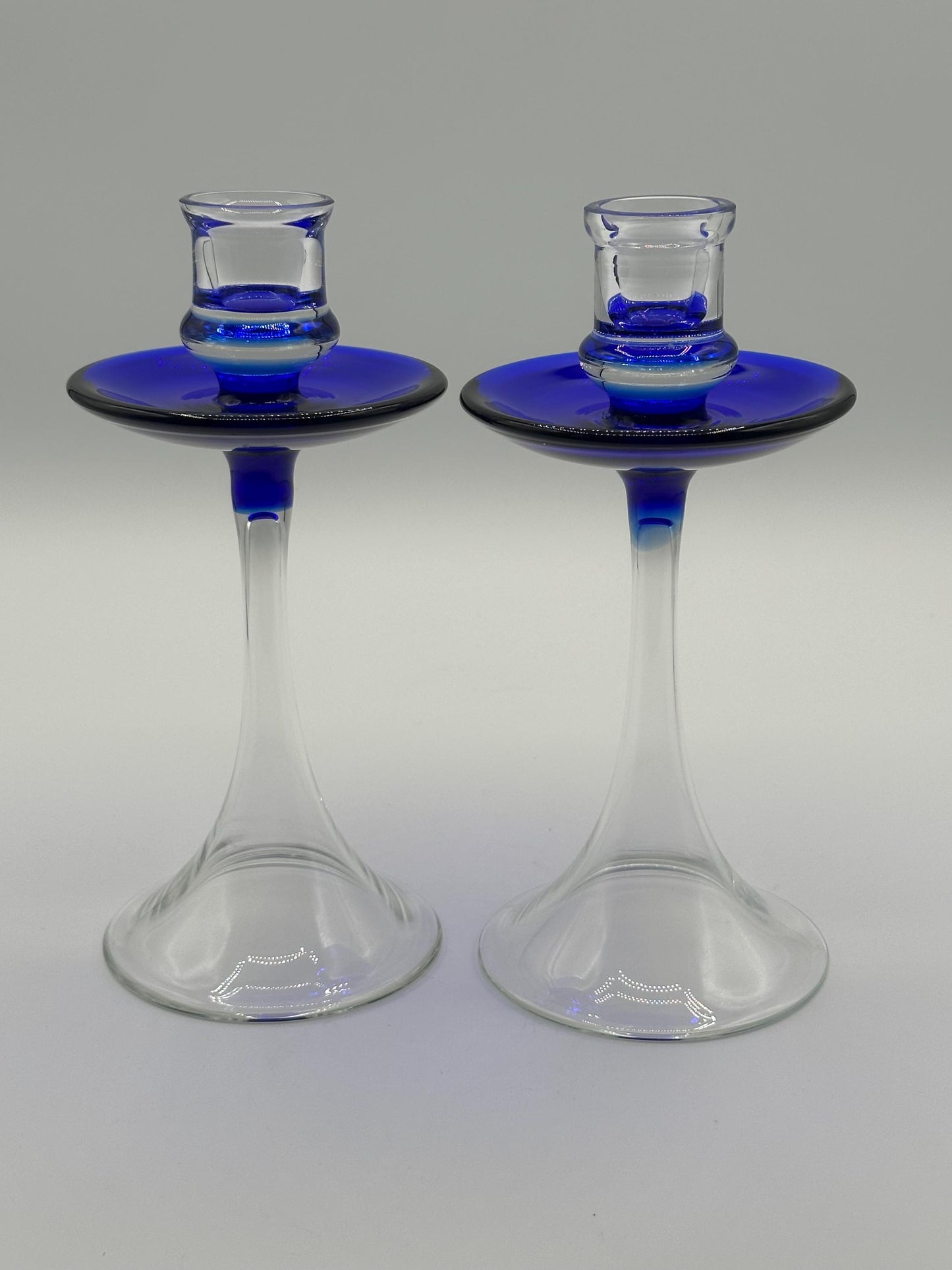 Elegant Cobalt Blue Pedestal Candlestick Holders Set - Modern Home Decor Accent Pieces