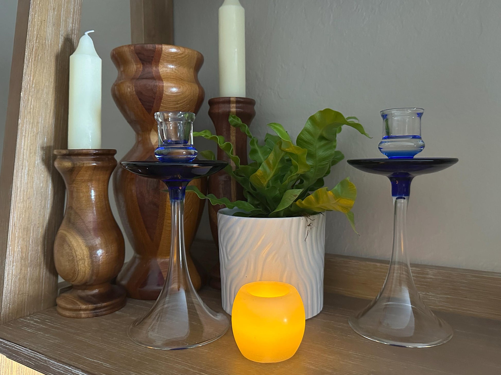Elegant Cobalt Blue Pedestal Candlestick Holders Set - Modern Home Decor Accent Pieces