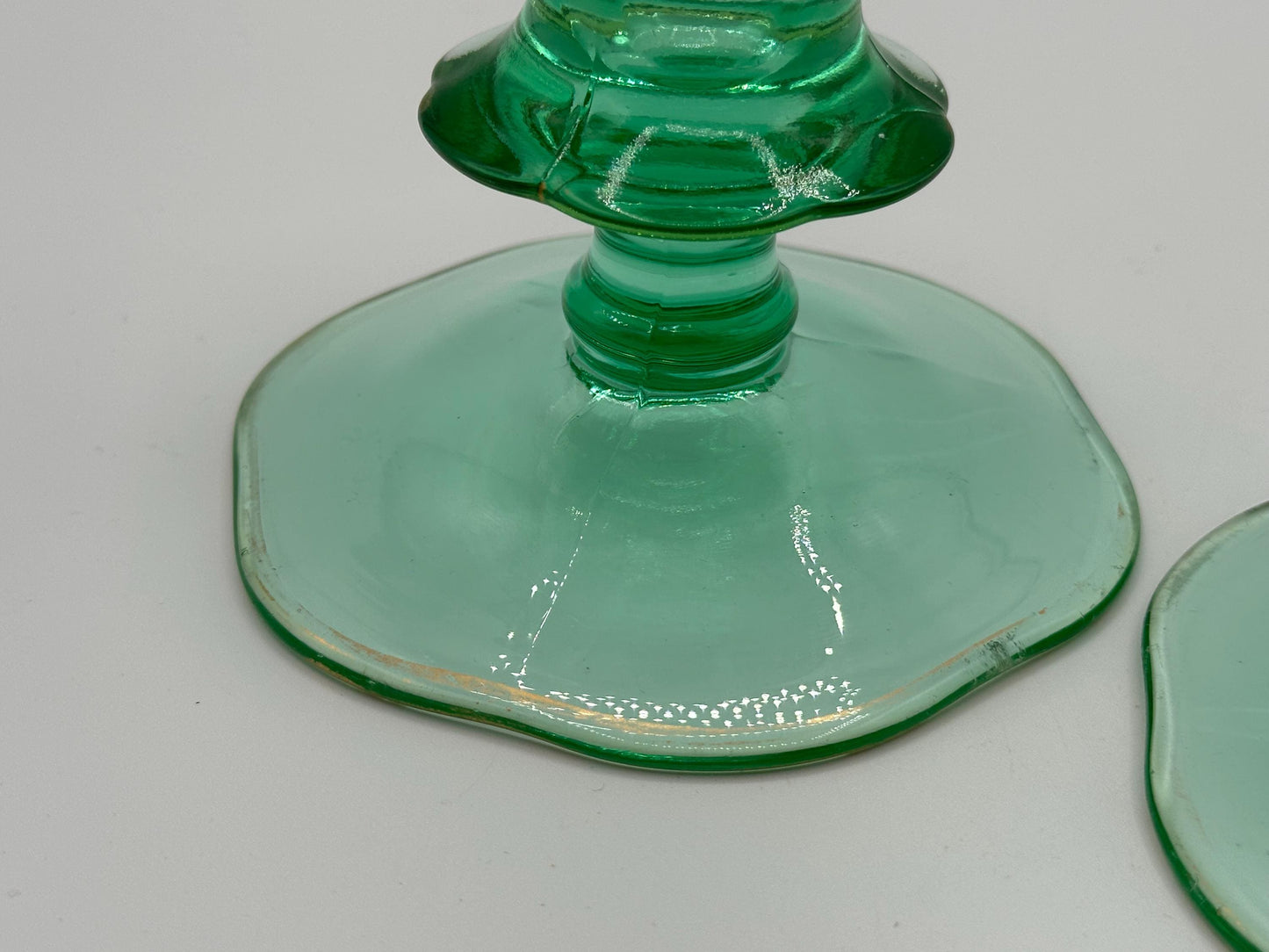 Antique Uranium Glass Candlestick Holders - Glowing Depression Era Decor for Collectors