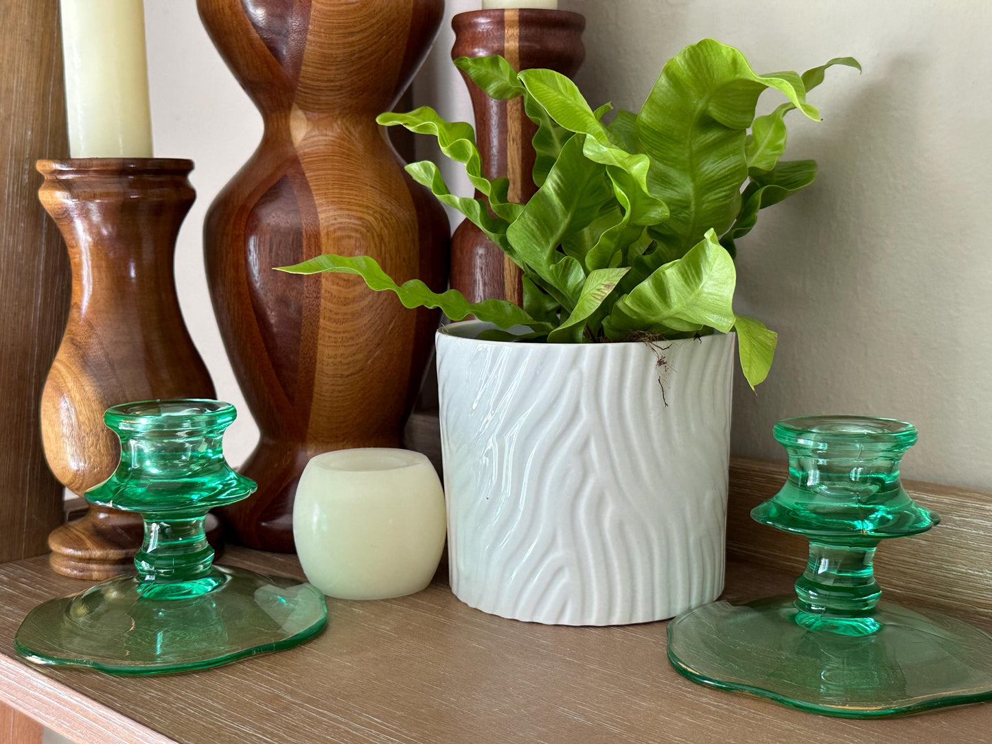 Antique Uranium Glass Candlestick Holders - Glowing Depression Era Decor for Collectors