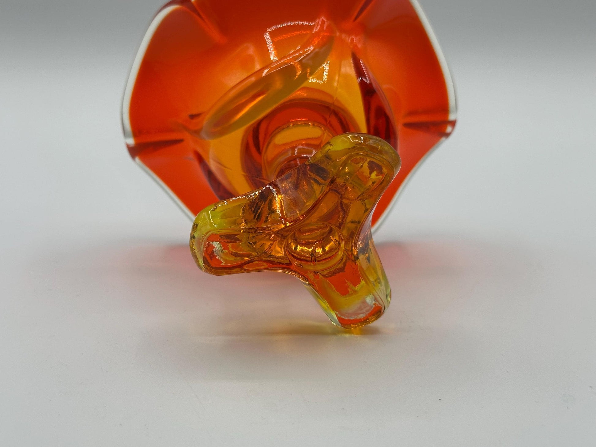 Vintage Viking Glass Persimmon Amberina Footed Candlestick Holder - Epic Collection Triple Taper