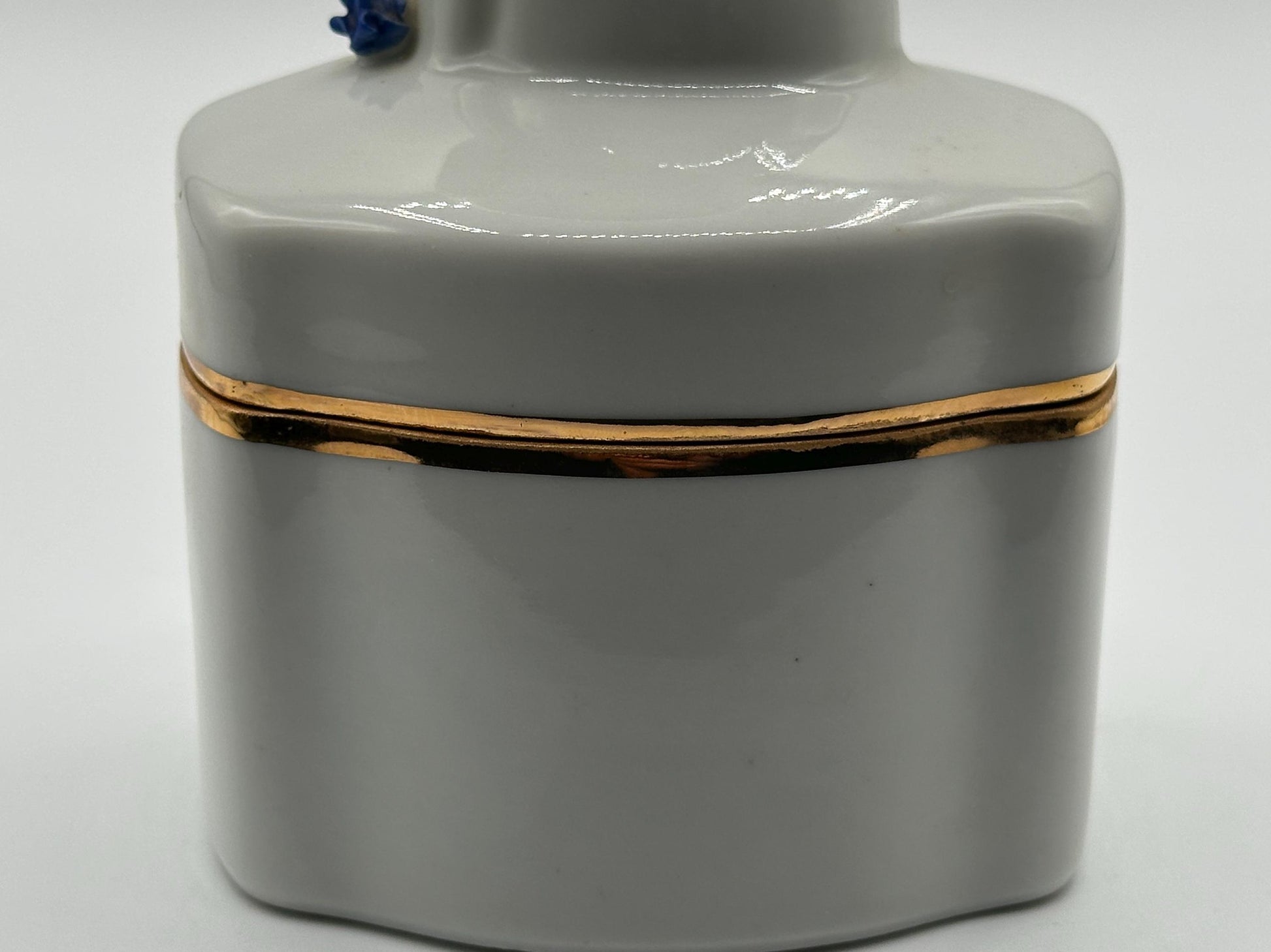 Vintage Royal Dux Bohemia Cobalt Blue & White Figurine Box - Antique Porcelain Trinket Container