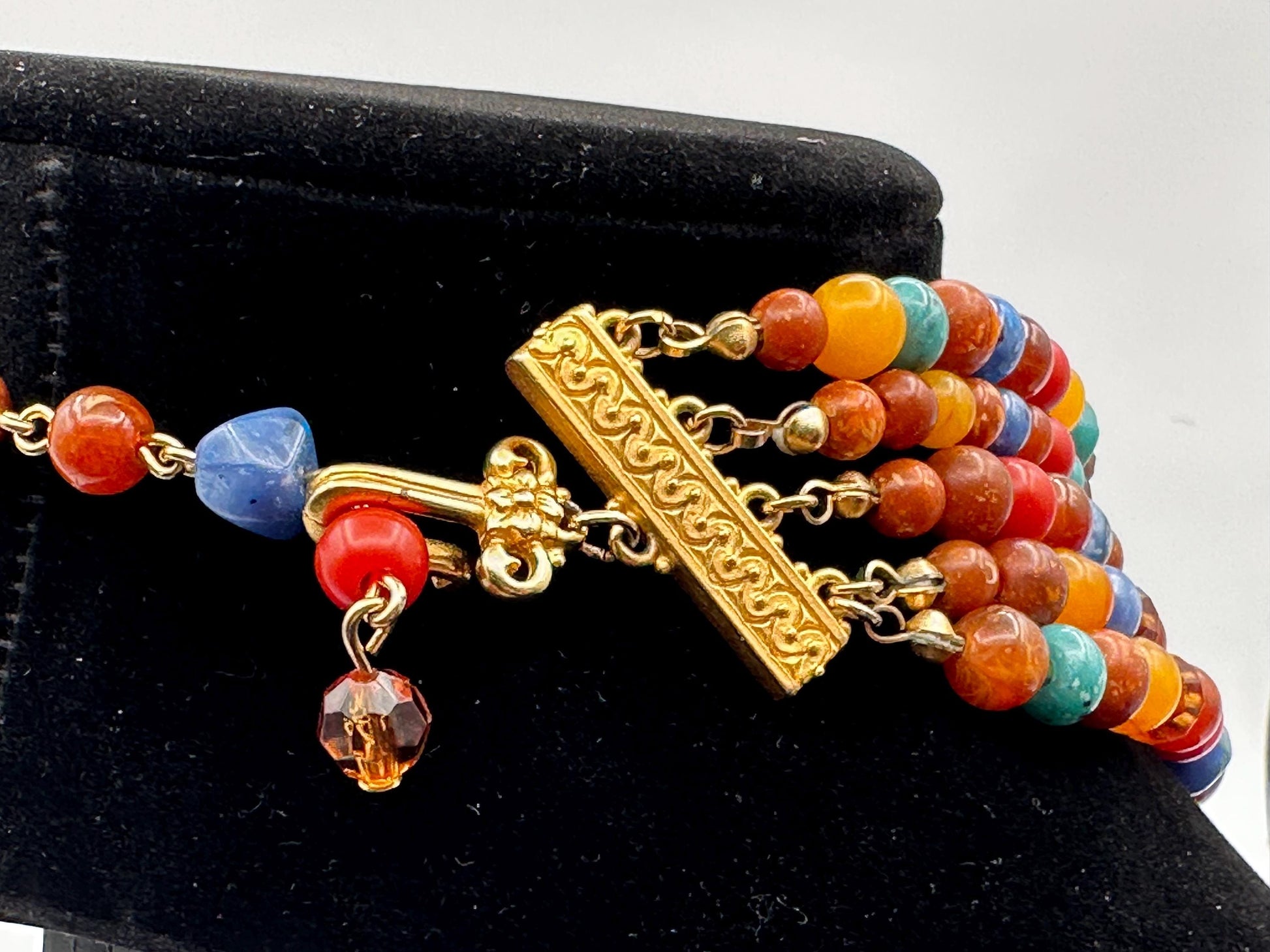 Vintage Liz Claiborne Multi-Strand Colorful Beaded Statement Necklace with Gold Accents Retro Designer Jewelry