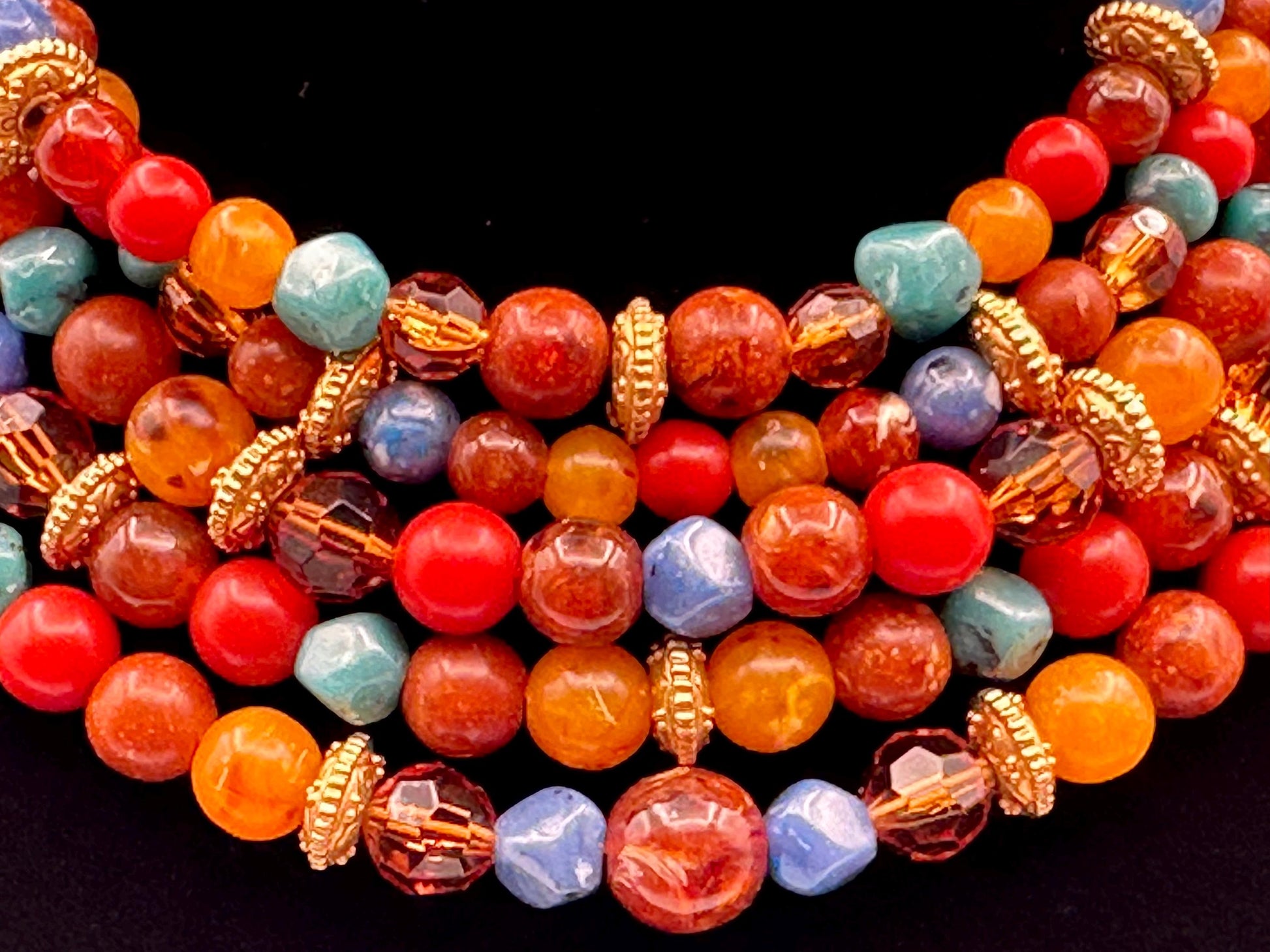 Vintage Liz Claiborne Multi-Strand Colorful Beaded Statement Necklace with Gold Accents Retro Designer Jewelry