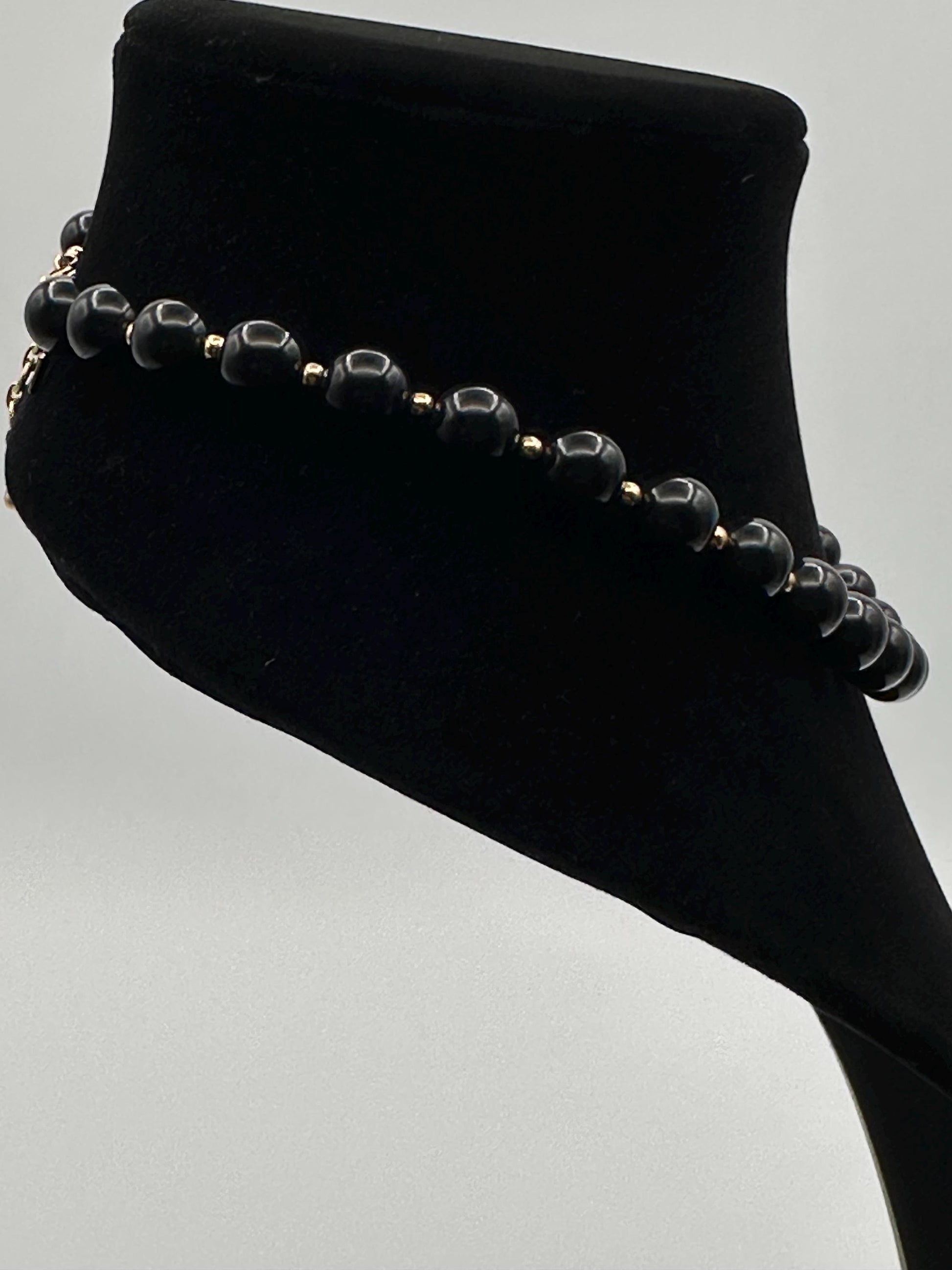 Vintage Monet Black Beaded Necklace with Gold Accents - Designer Statement Jewelry Gift for Women