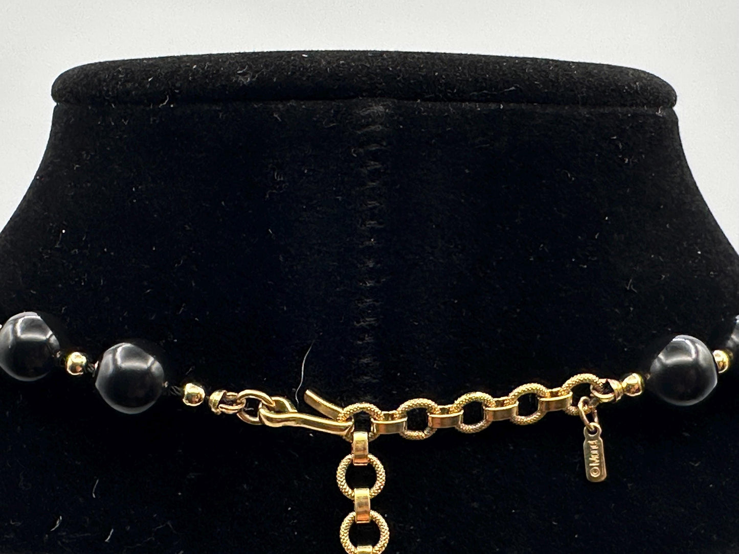 Vintage Monet Black Beaded Necklace with Gold Accents - Designer Statement Jewelry Gift for Women