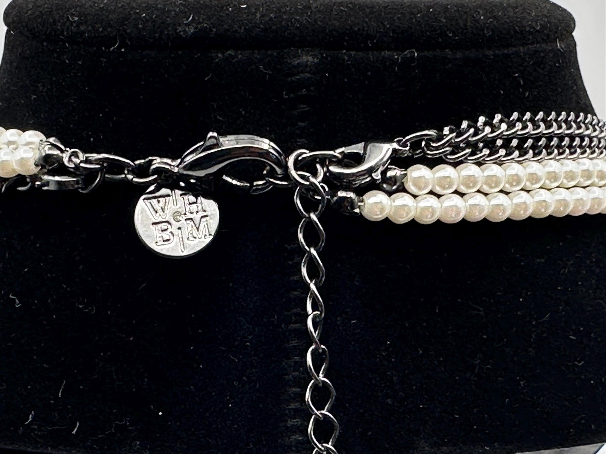 Vintage White House Black Market Triple Strand Rhinestone Faux Pearl Statement Necklace WHBM Designer Jewelry