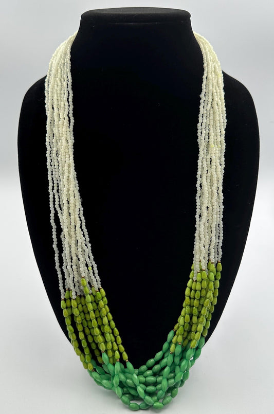 Vintage Charter Club Chunky White Ombre Green Seed Bead Necklace Gold Accents Statement Jewelry
