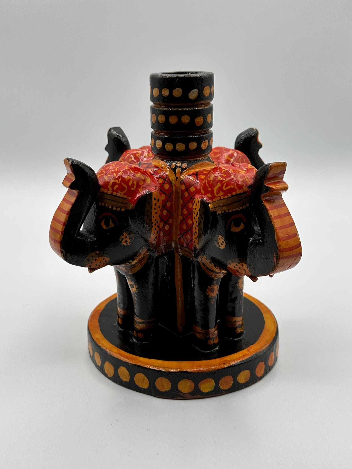 Vintage Boho Hand-Painted Elephant Wooden Candle Holders Set - Unique Home Decor Accent Pieces
