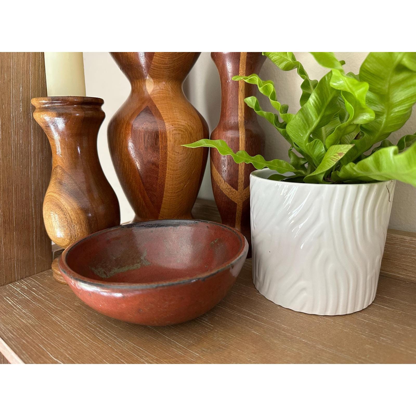 Handcrafted Red Raku Ceramic Bowl Artist Signed Studio Pottery Unique Glaze