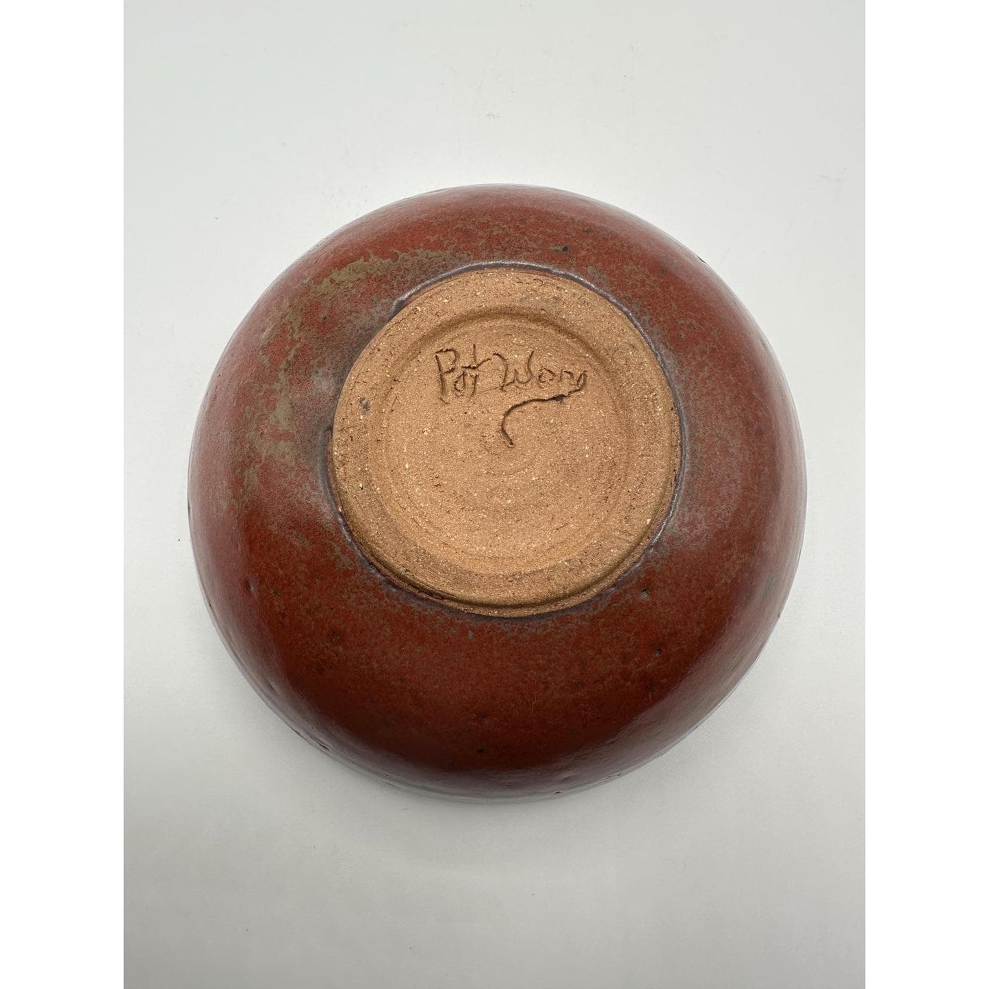 Handcrafted Red Raku Ceramic Bowl Artist Signed Studio Pottery Unique Glaze