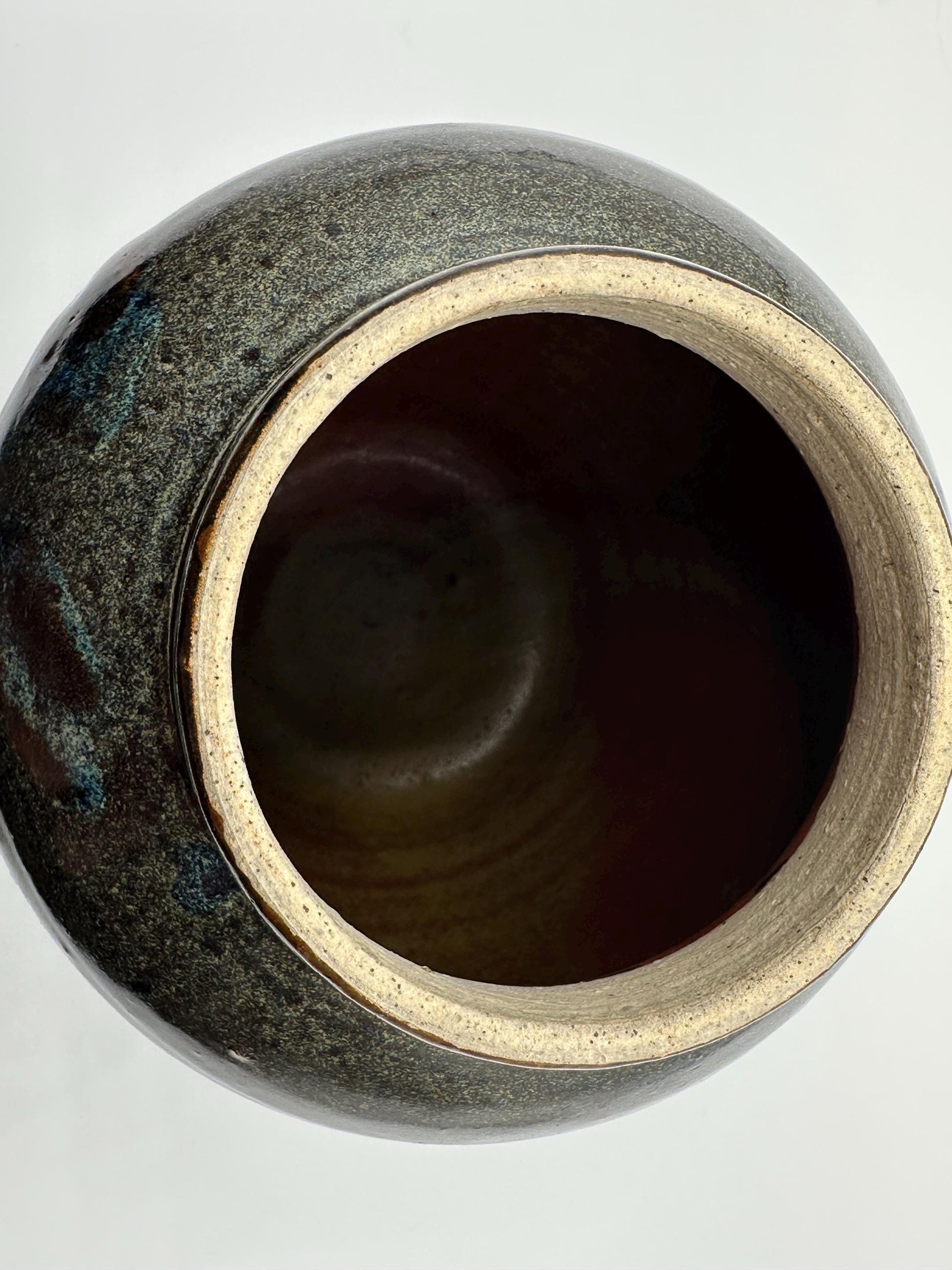 Handcrafted Vintage Studio Pottery Vase With Bronze and Blue Specks- Signed Glazed Ceramic Art Piece for Home Decor