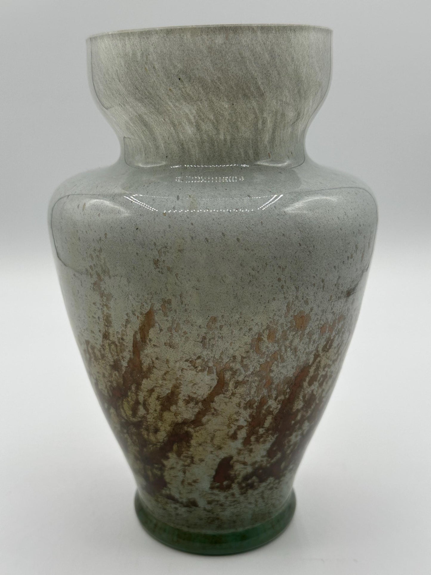 Vintage Czech Art Deco Handblown Glass Vase - Bronze & Green Drip Design by N Ogica, 8 Inches Tall