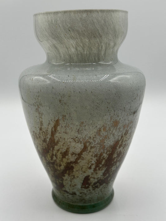 Vintage Czech Art Deco Handblown Glass Vase - Bronze & Green Drip Design by N Ogica, 8 Inches Tall
