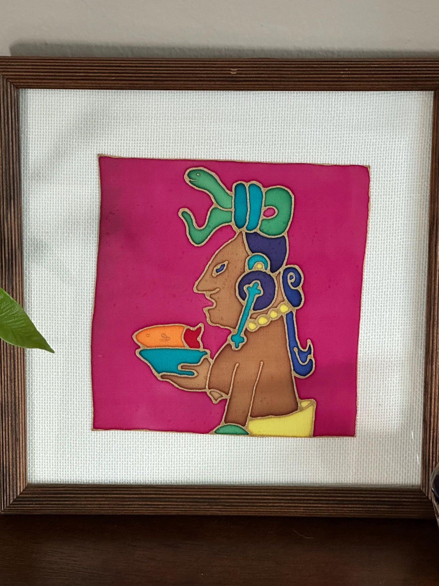 Vibrant Framed Aztec Maize God Drawing - Handmade Mexican Artwork - Colorful Indigenous Wall Decor