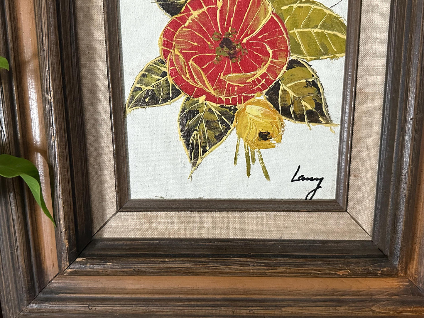 Vibrant Floral Oil Painting in Ornate Carved Frame by Mexican Artist Lanny - Signed Original Artwork