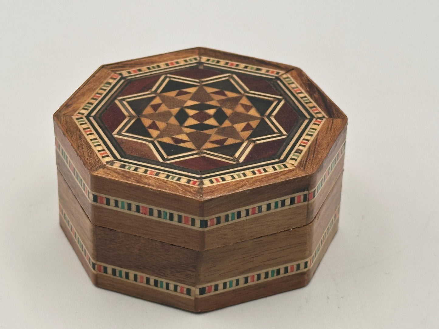 Wooden Jewelry Trinket Box Marquetry Inlaid Wood Octagon Shaped Storage Keepsake Gift