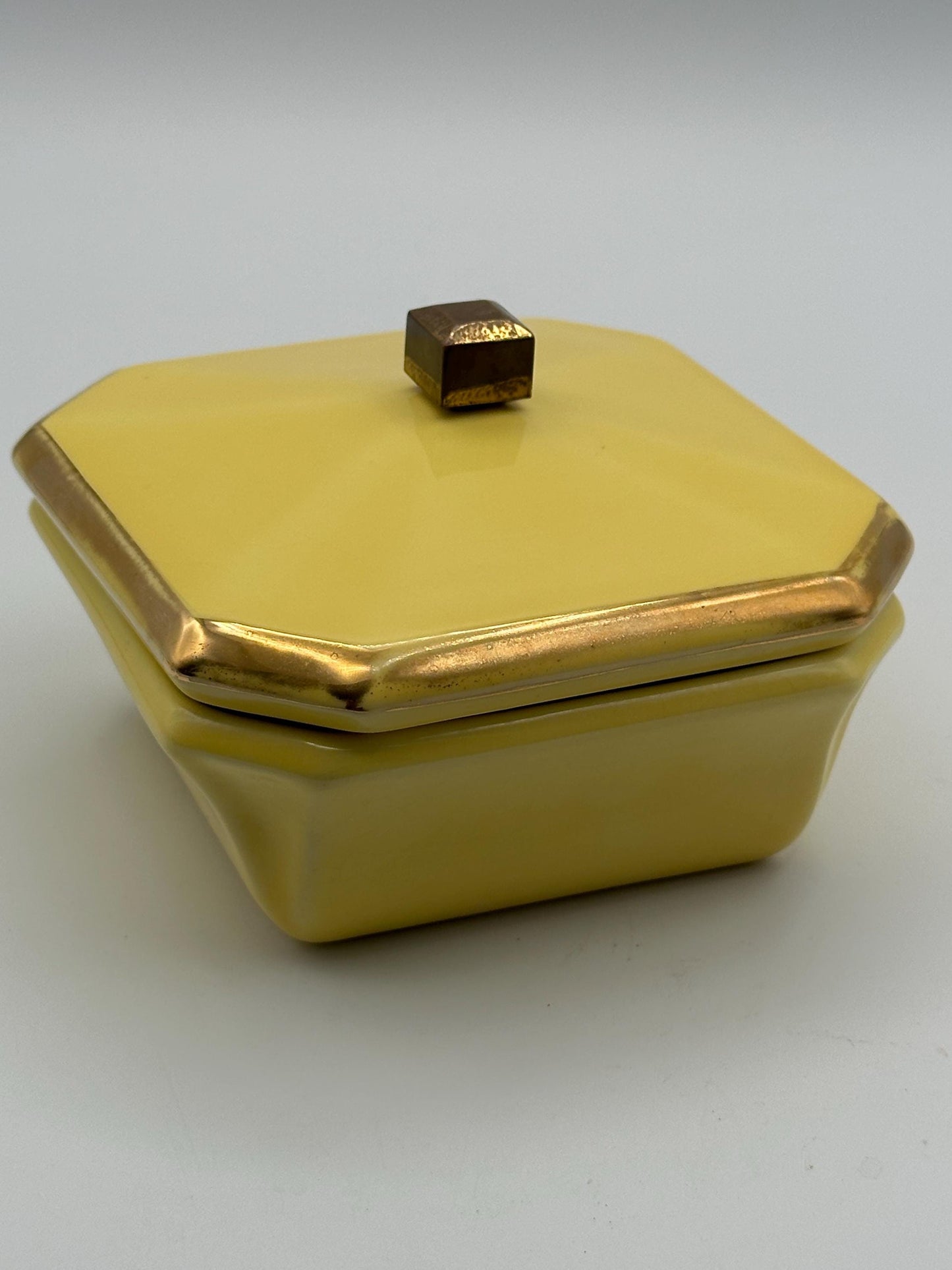 Vintage 1940s Art Deco Ceramic Vanity Jar with Lid Square Shape Mid Century Modern by Ever Art of California