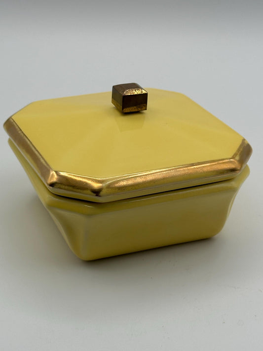 Vintage 1940s Art Deco Ceramic Vanity Jar with Lid Square Shape Mid Century Modern by Ever Art of California