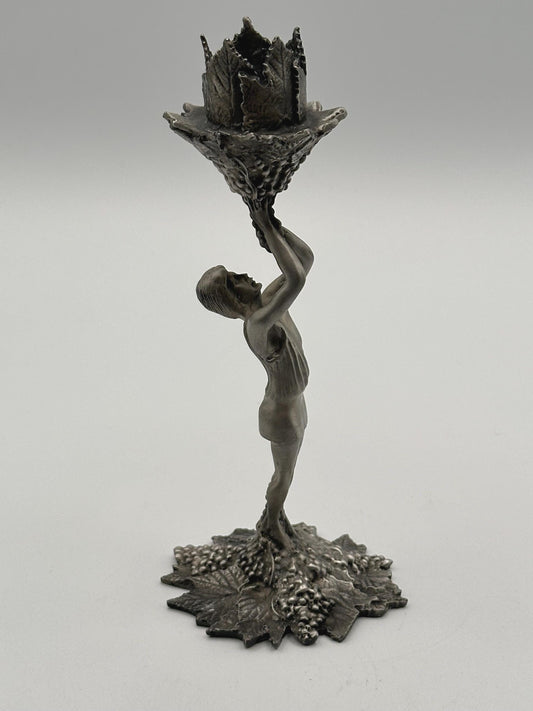 Baker Art Foundry 1985 Adonis Candlestick Holder 100% Pewter Carmel Studios Vintage Collectible