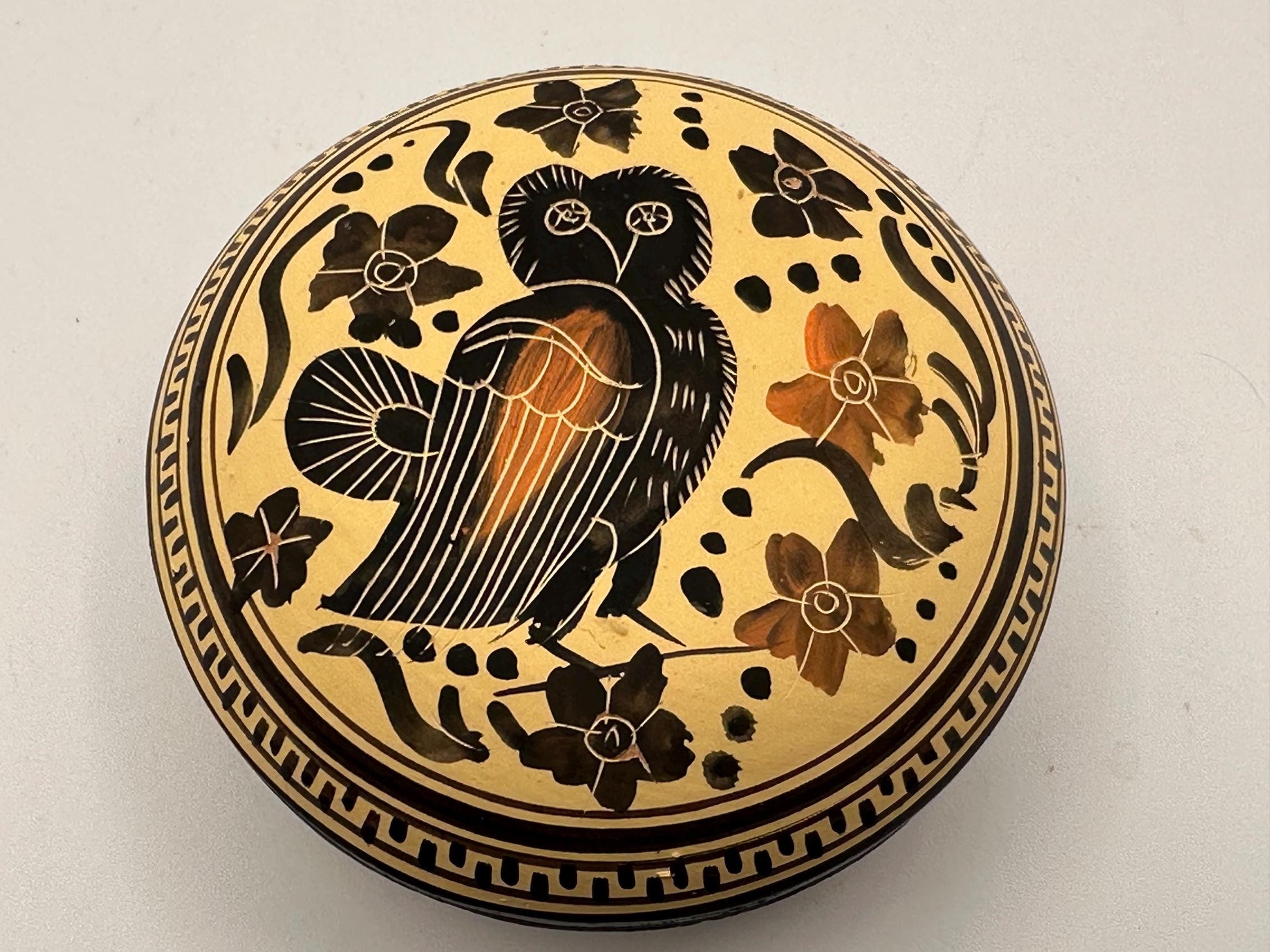 Handmade Corinthian Period Pottery Owl Lidded Trinket Dish Copy - Ancient Greek Style Ceramic Jewelry Box