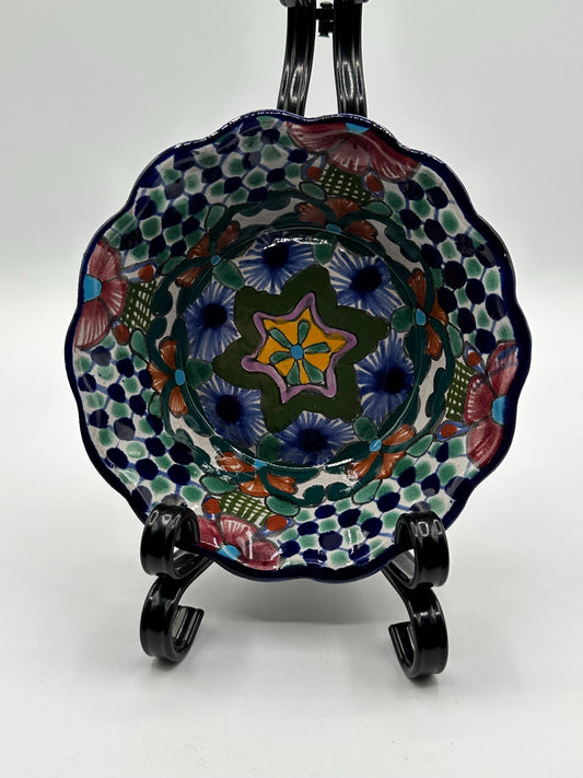 Amora Mexican Glazed Floral Pottery Bowl - Handcrafted Ceramic Serving Dish