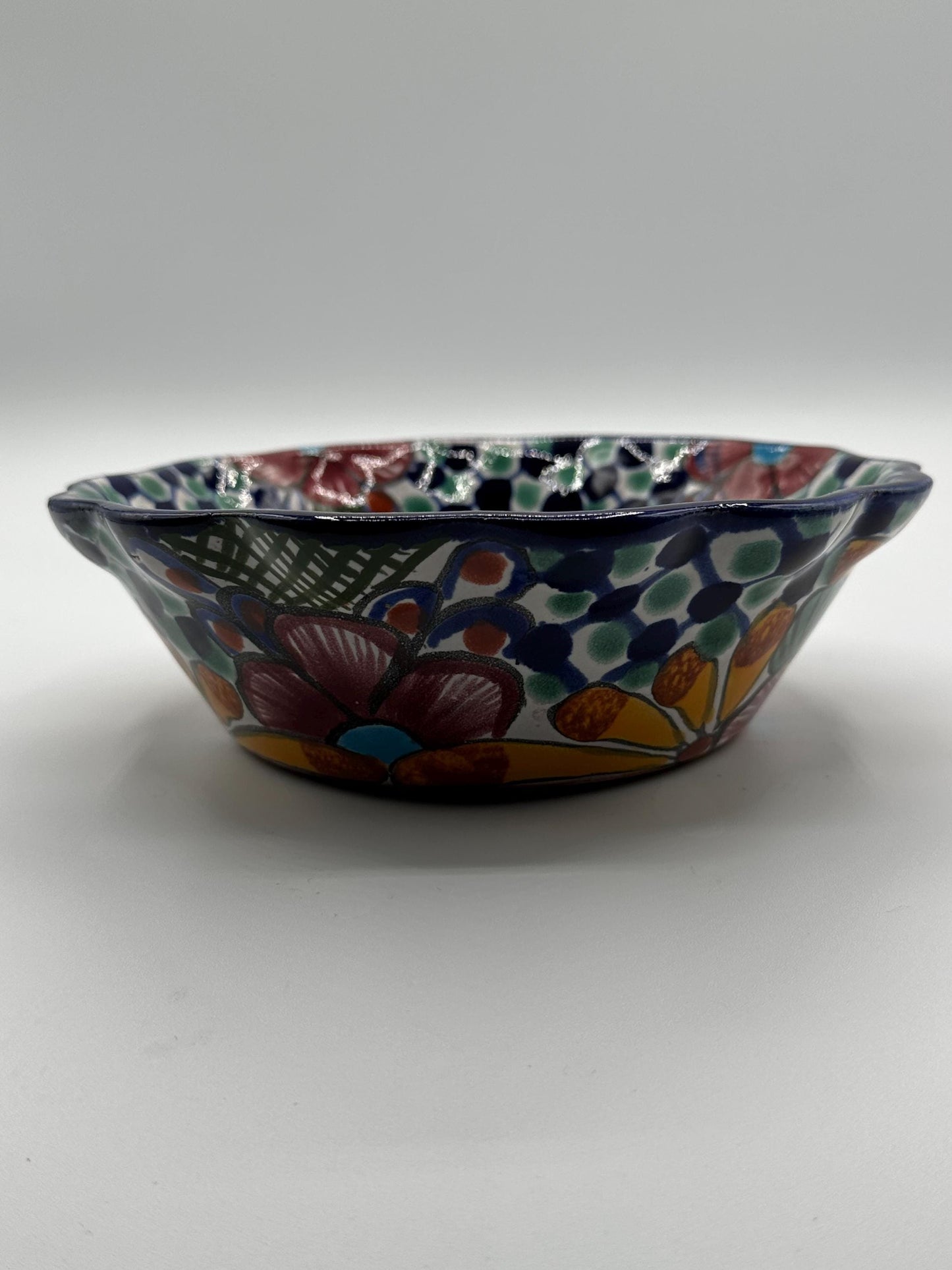 Amora Mexican Glazed Floral Pottery Bowl - Handcrafted Ceramic Serving Dish