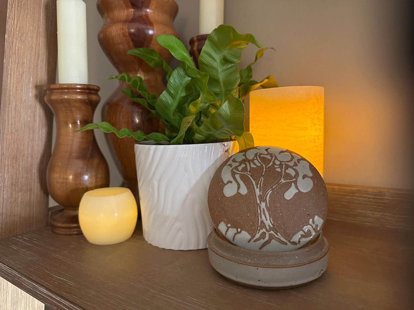 Handcrafted Ceramic Lidded Trinket Box Tree of Life Design - Jewelry Storage Container Gift
