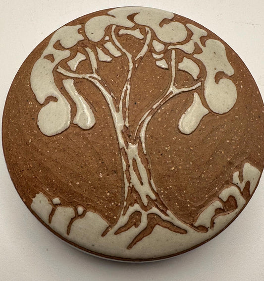 Handcrafted Ceramic Lidded Trinket Box Tree of Life Design - Jewelry Storage Container Gift