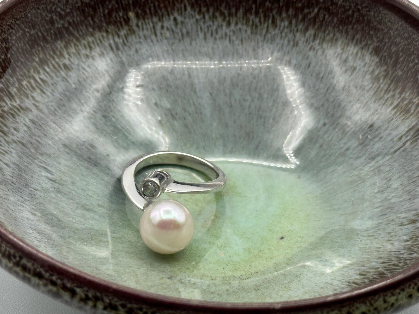 Elegant Pearl and Cubic Zirconia Sterling Silver Ring - Dainty Bridal Jewelry Gift