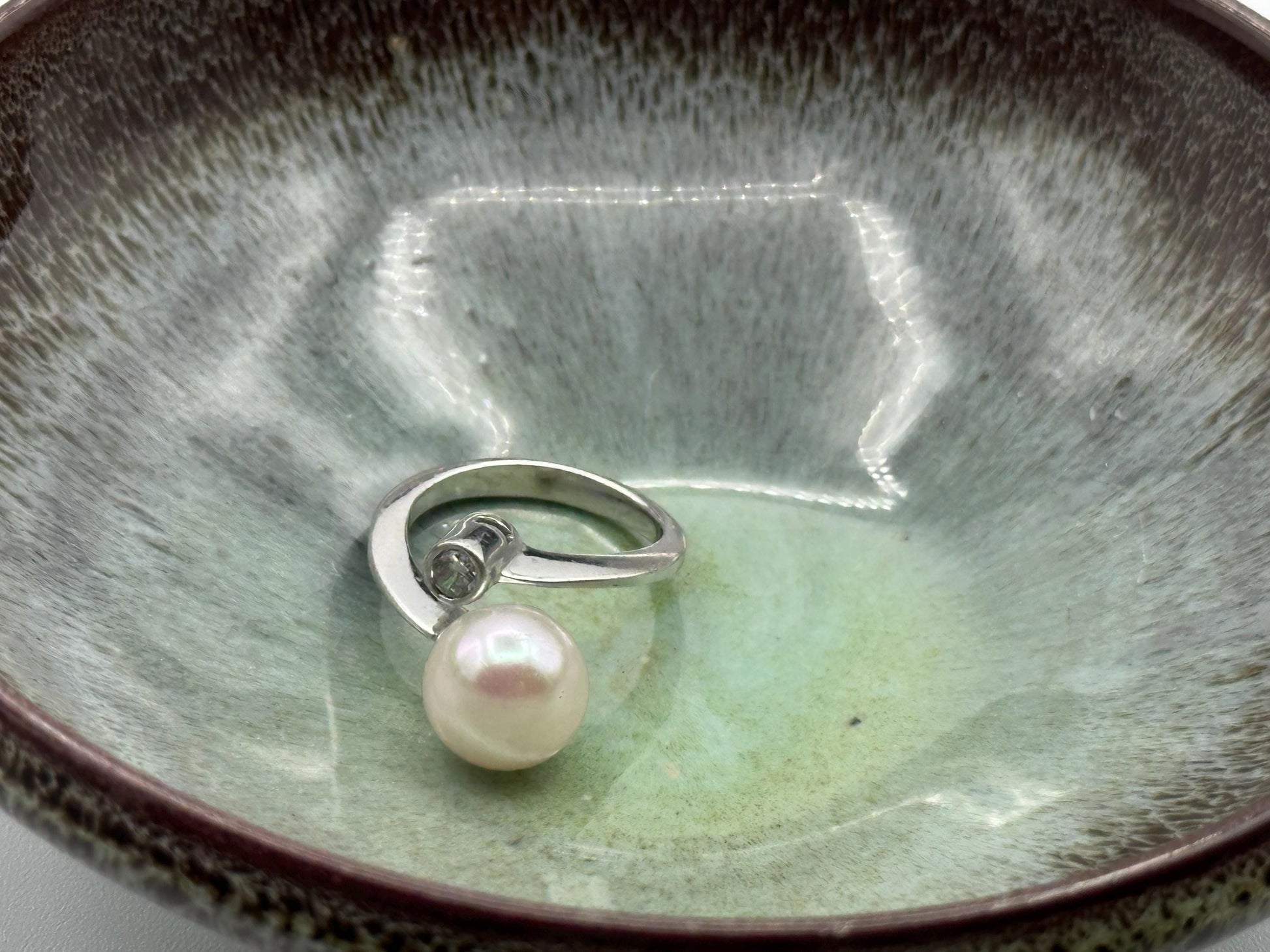 Elegant Pearl and Cubic Zirconia Sterling Silver Ring - Dainty Bridal Jewelry Gift