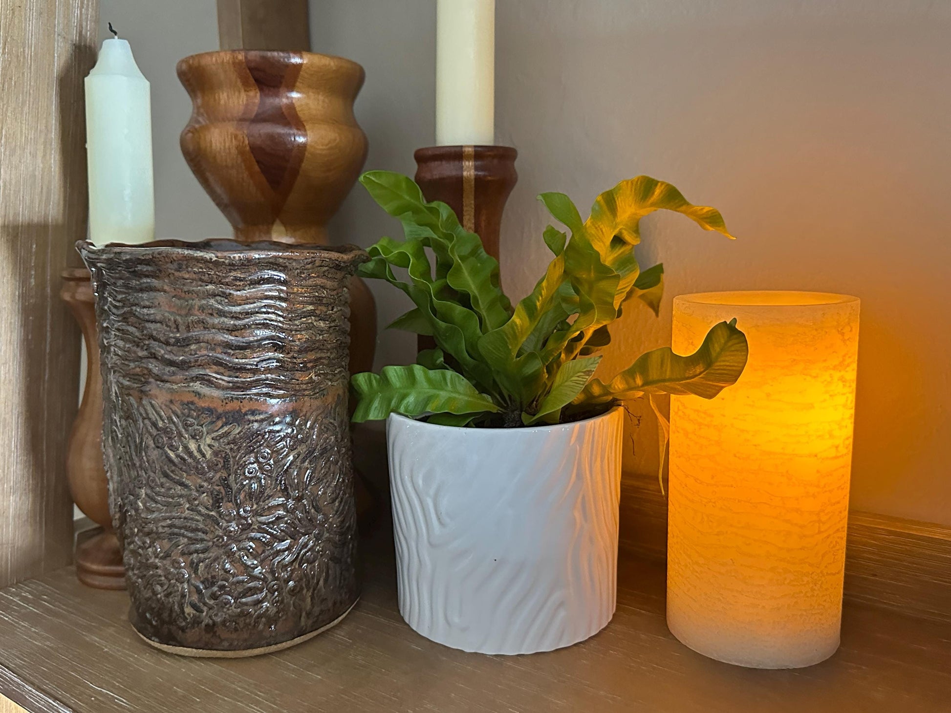 Artisanal Textured Ceramic Vase - Rustic Brown Earthenware with Organic Detailing - Handcrafted Studio Pottery