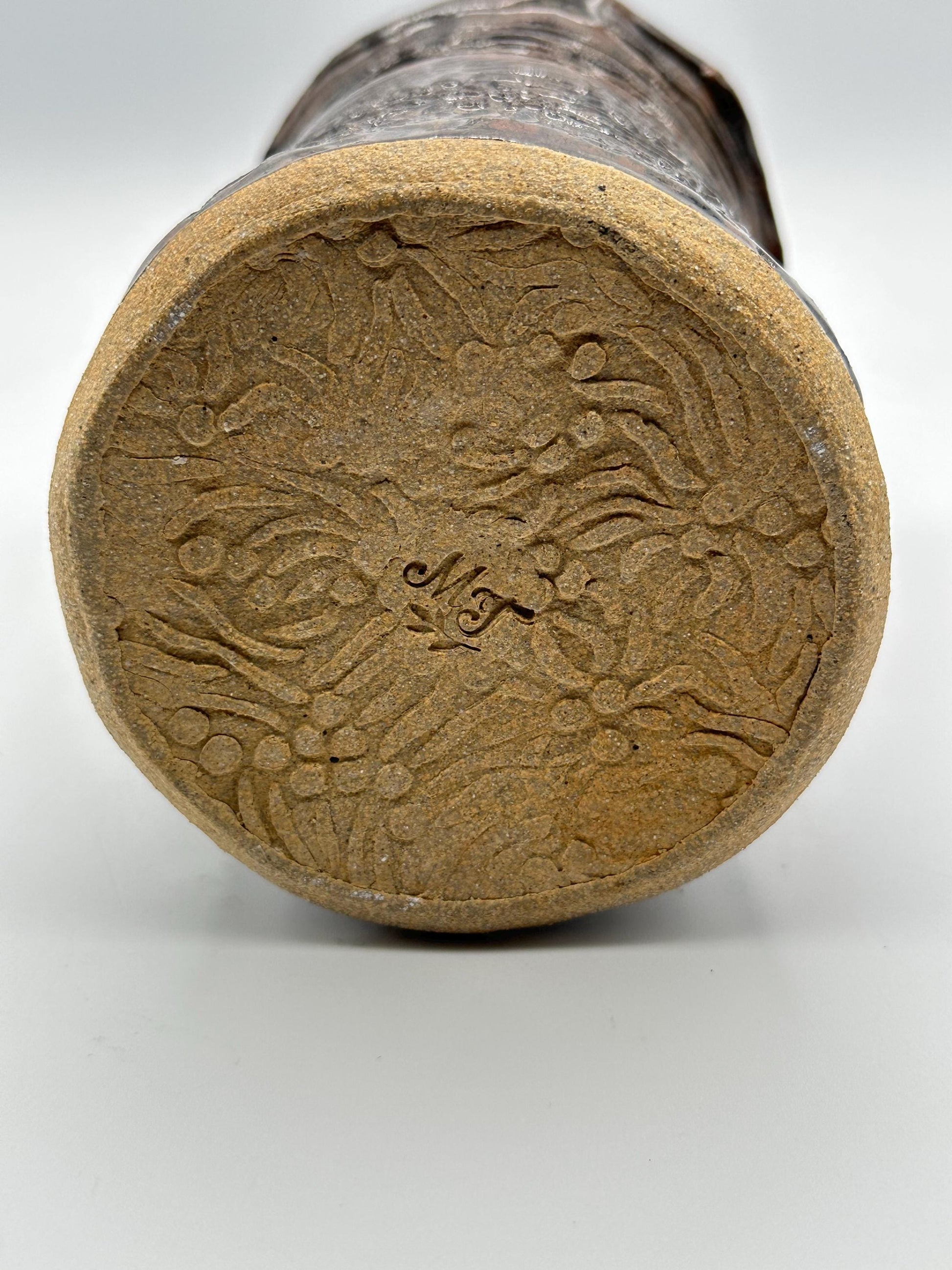 Artisanal Textured Ceramic Vase - Rustic Brown Earthenware with Organic Detailing - Handcrafted Studio Pottery