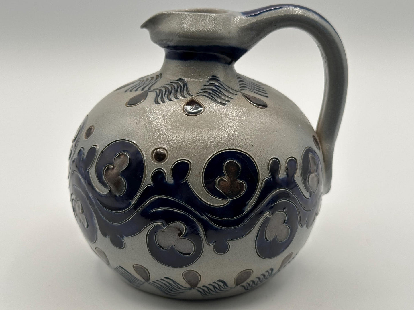 Antique M. Schilz German Westerwald Stoneware Jug - Handcrafted Salt Glazed Pottery with Cobalt Blue Decor
