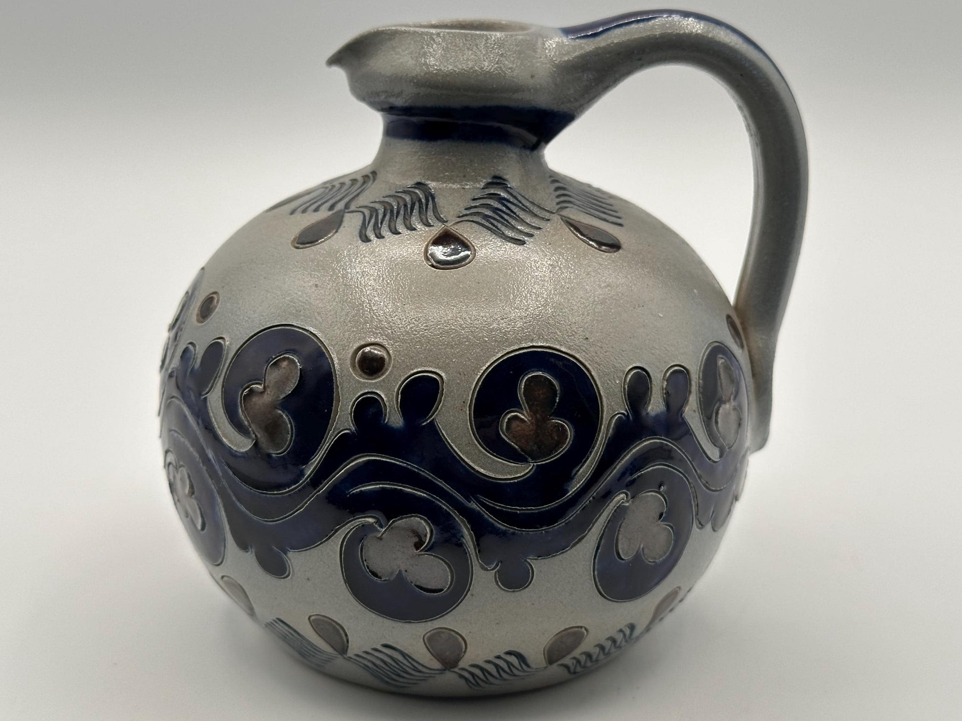 Antique M. Schilz German Westerwald Stoneware Jug - Handcrafted Salt Glazed Pottery with Cobalt Blue Decor