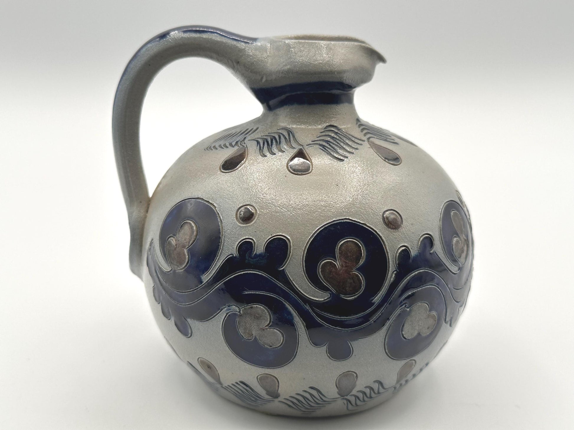 Antique M. Schilz German Westerwald Stoneware Jug - Handcrafted Salt Glazed Pottery with Cobalt Blue Decor