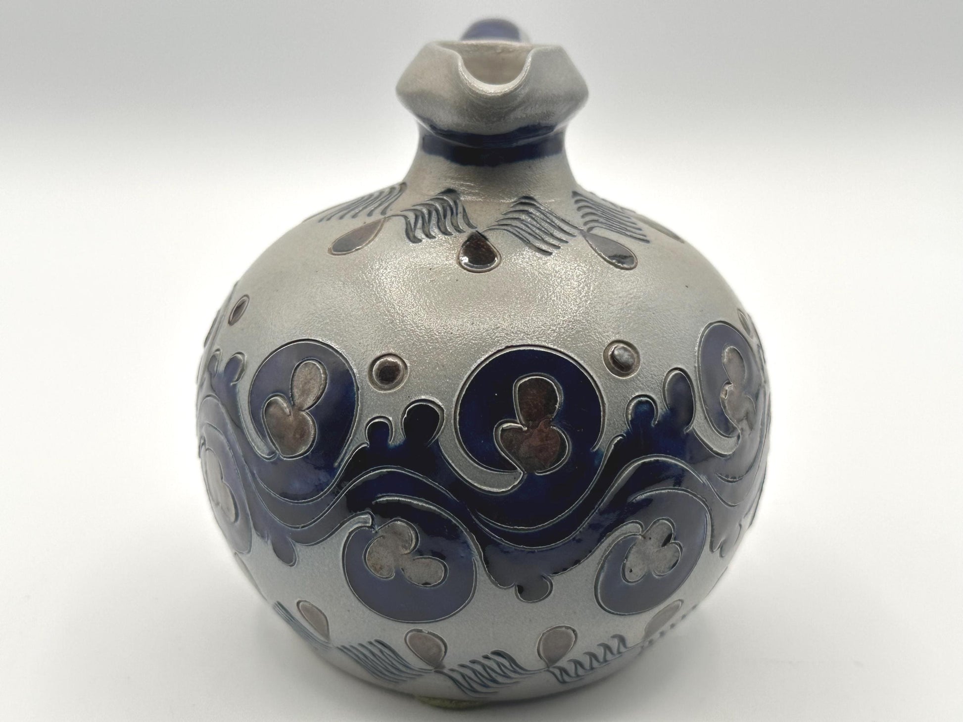 Antique M. Schilz German Westerwald Stoneware Jug - Handcrafted Salt Glazed Pottery with Cobalt Blue Decor