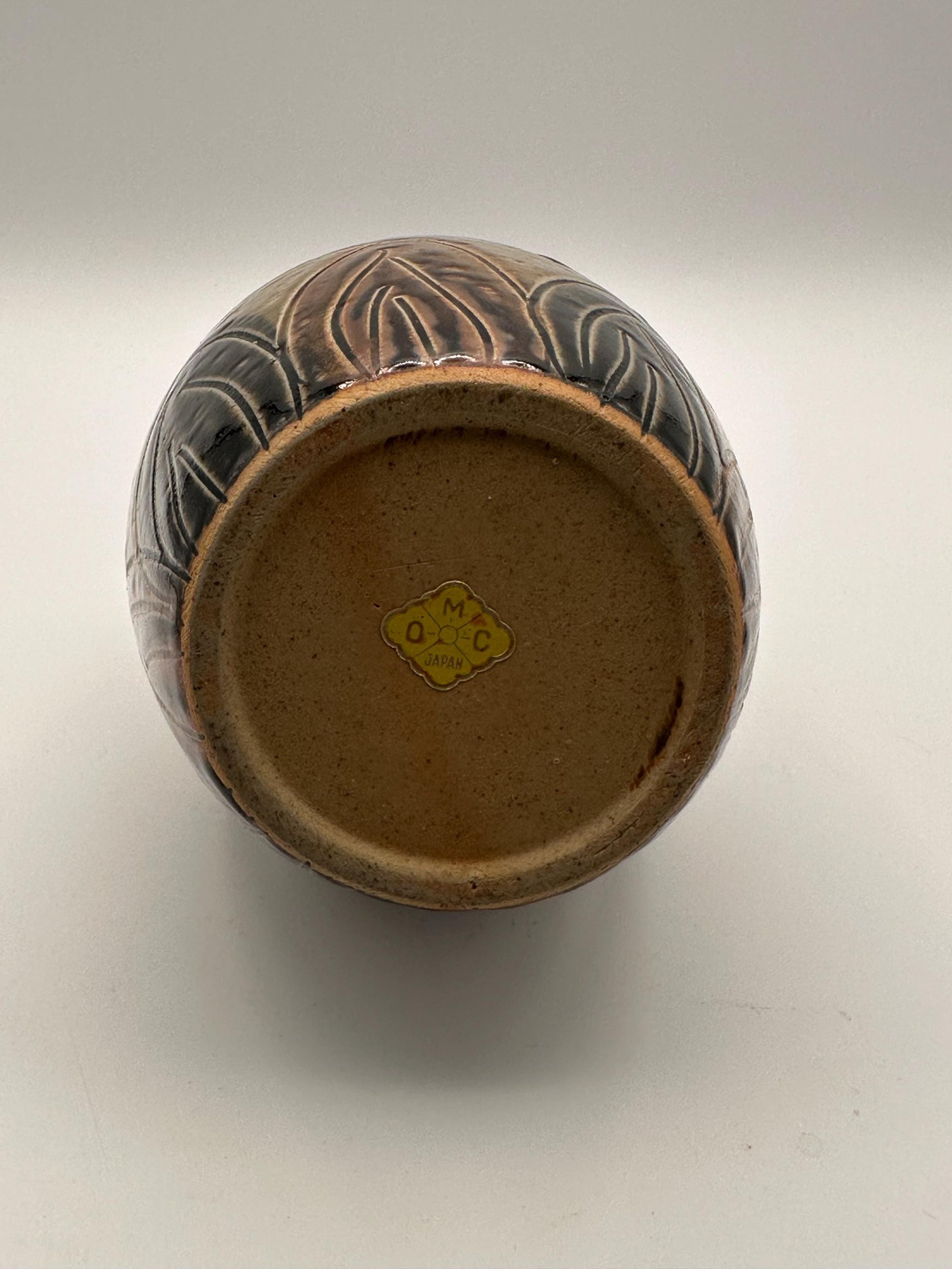 Vintage Otagiri OMC Japan Pottery Vase Abstract Bird Flower Design Earthtone Ceramic Decor