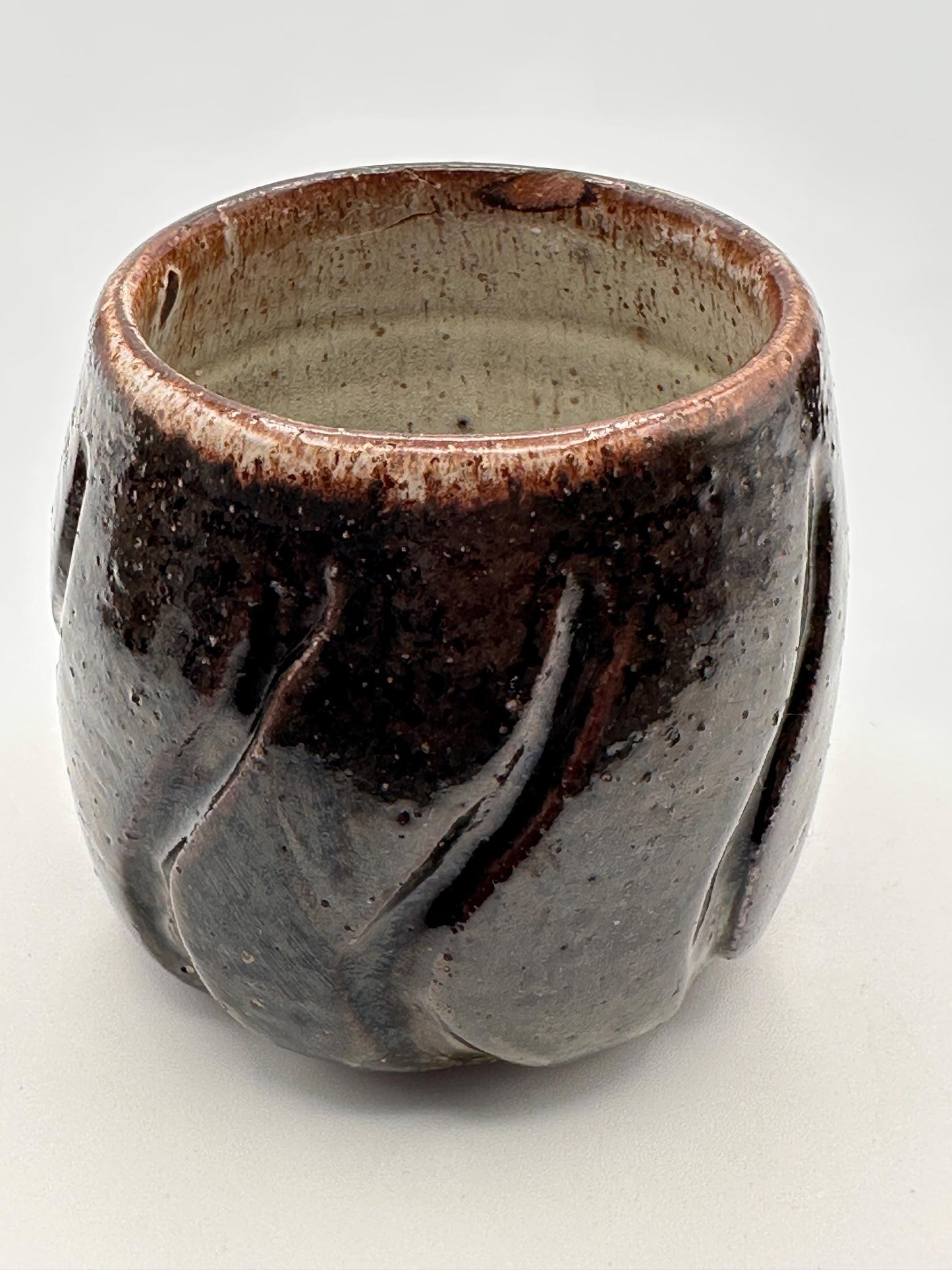 Rustic Handmade Pottery Tea Cups - Brown Black Glazed Ceramic Bowls Studio Art Vessel Set of 3
