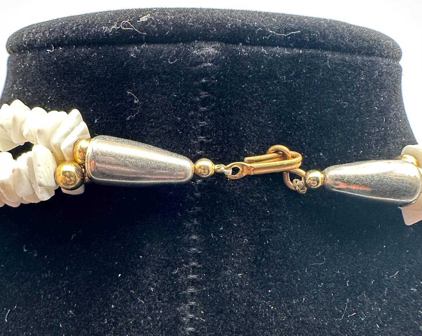 Vintage Coastal Shell Necklace - White Chip Gold Accent Boho Beach Jewelry