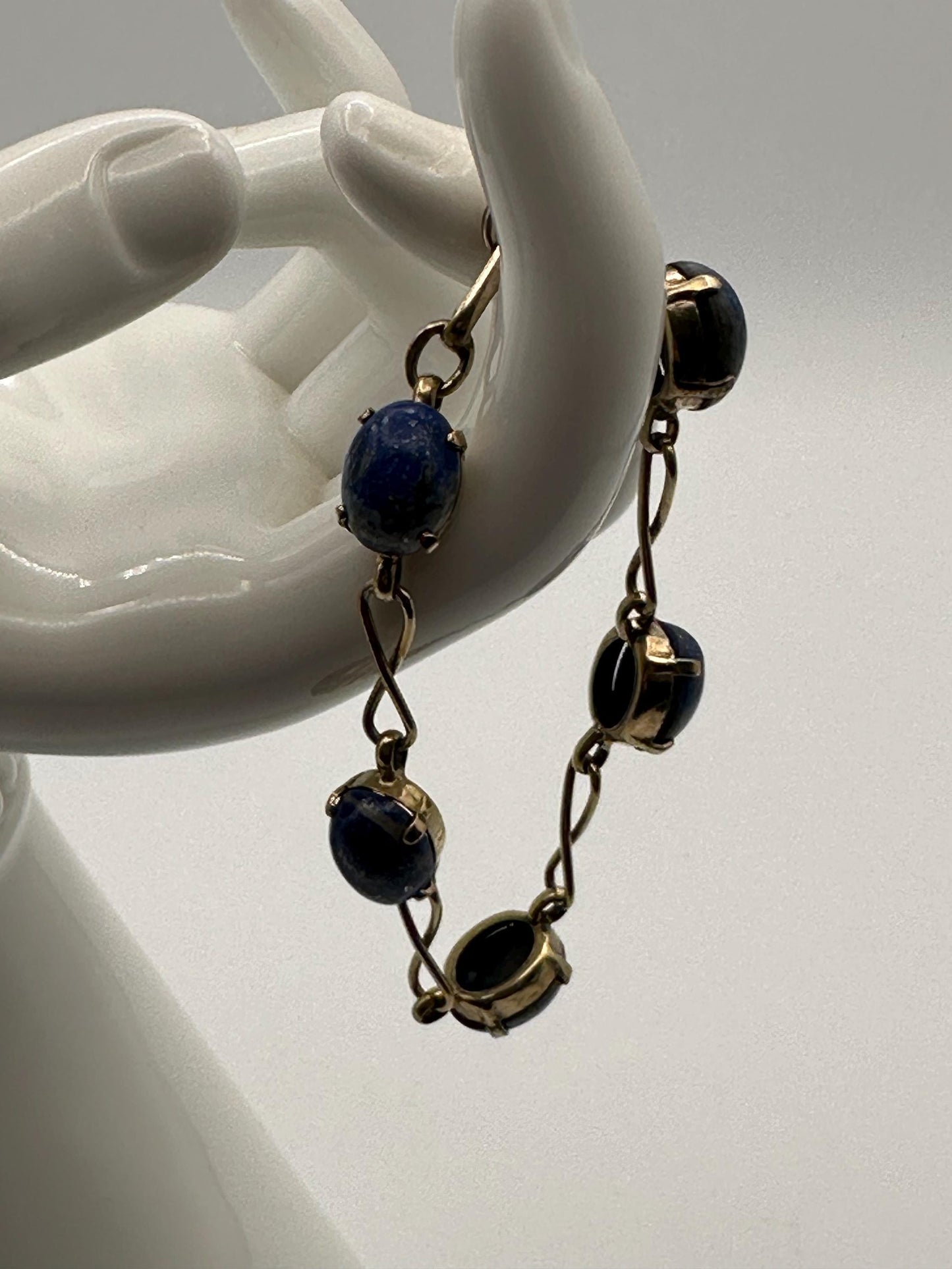 Vintage Sterling Silver Bracelet with Blue Lapis Lazuli Stones - Elegant Boho Gemstone Jewelry