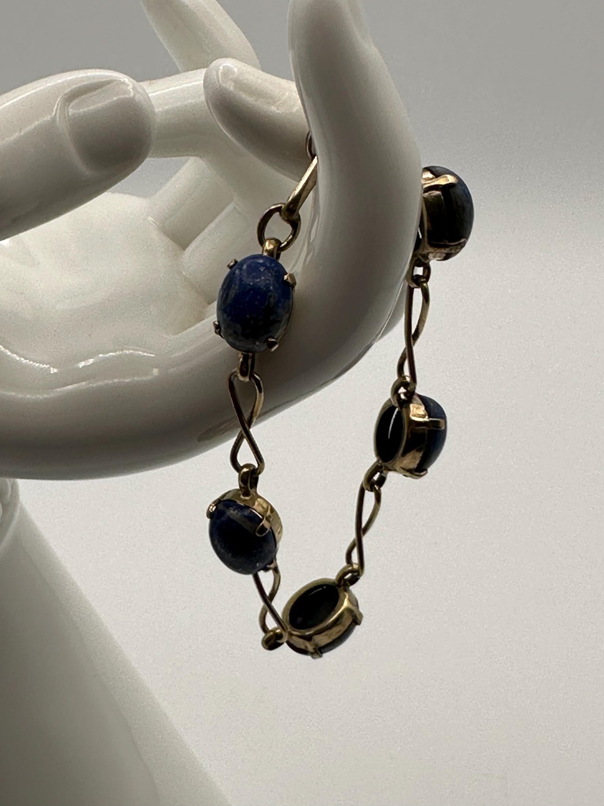 Vintage Sterling Silver Bracelet with Blue Lapis Lazuli Stones - Elegant Boho Gemstone Jewelry