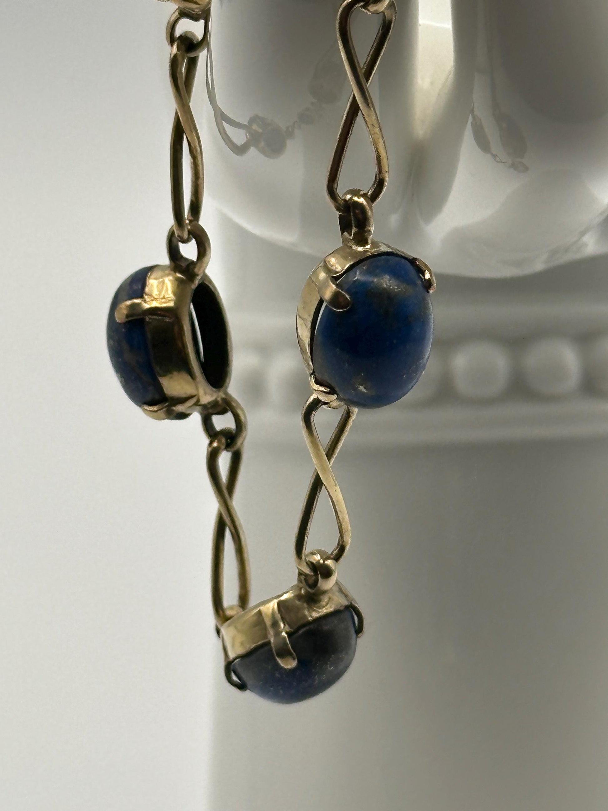 Vintage Sterling Silver Bracelet with Blue Lapis Lazuli Stones - Elegant Boho Gemstone Jewelry