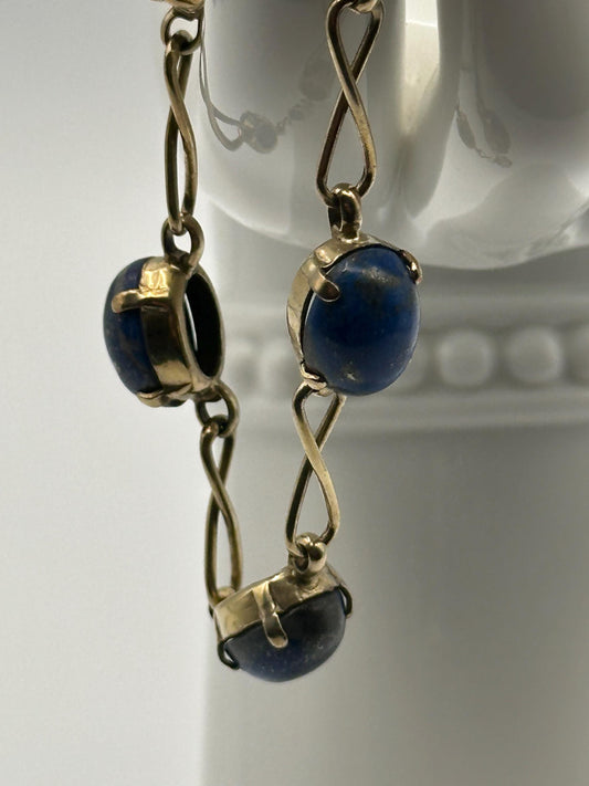 Vintage Sterling Silver Bracelet with Blue Lapis Lazuli Stones - Elegant Boho Gemstone Jewelry