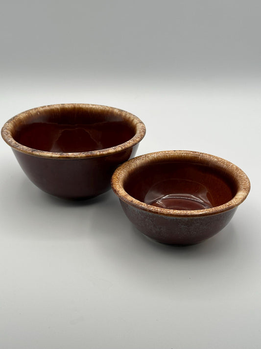 Hull Pottery Brown Drip Glaze Nesting Bowls Set of 2 Vintage Stoneware Kitchen Mixing