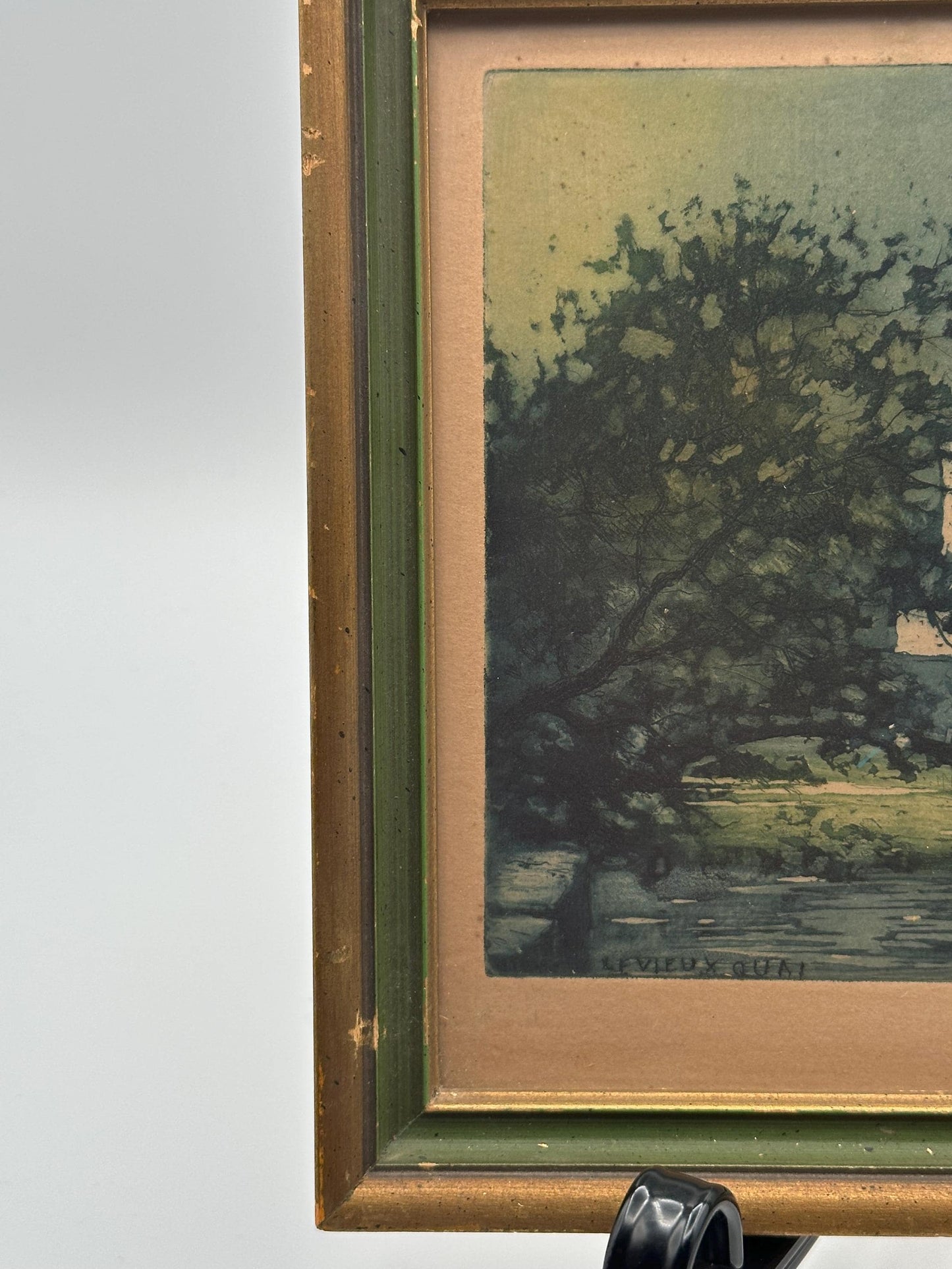 Mid-Century French Village Print Le Vieux Quai Signed Vintage Framed Artwork Wall Decor