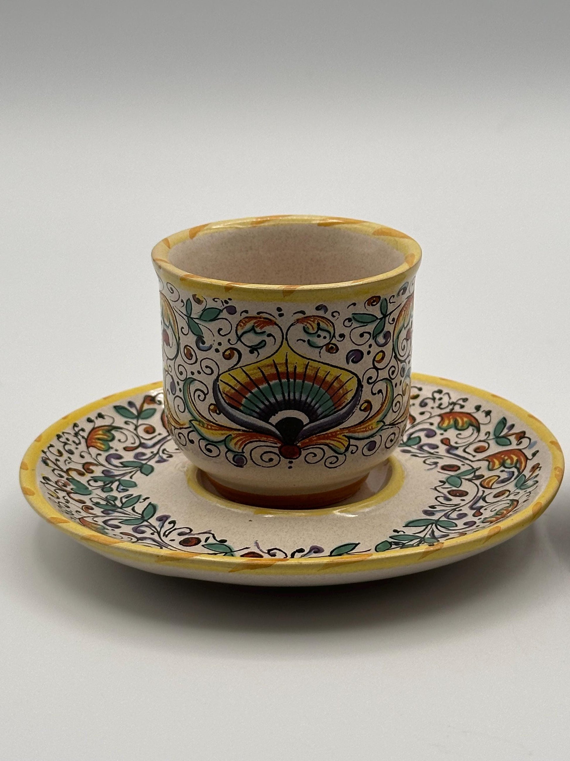 Meridiana Ceramiche Hand Painted Italian Cup Saucer Set of 2 - Vintage Ceramic Dinnerware