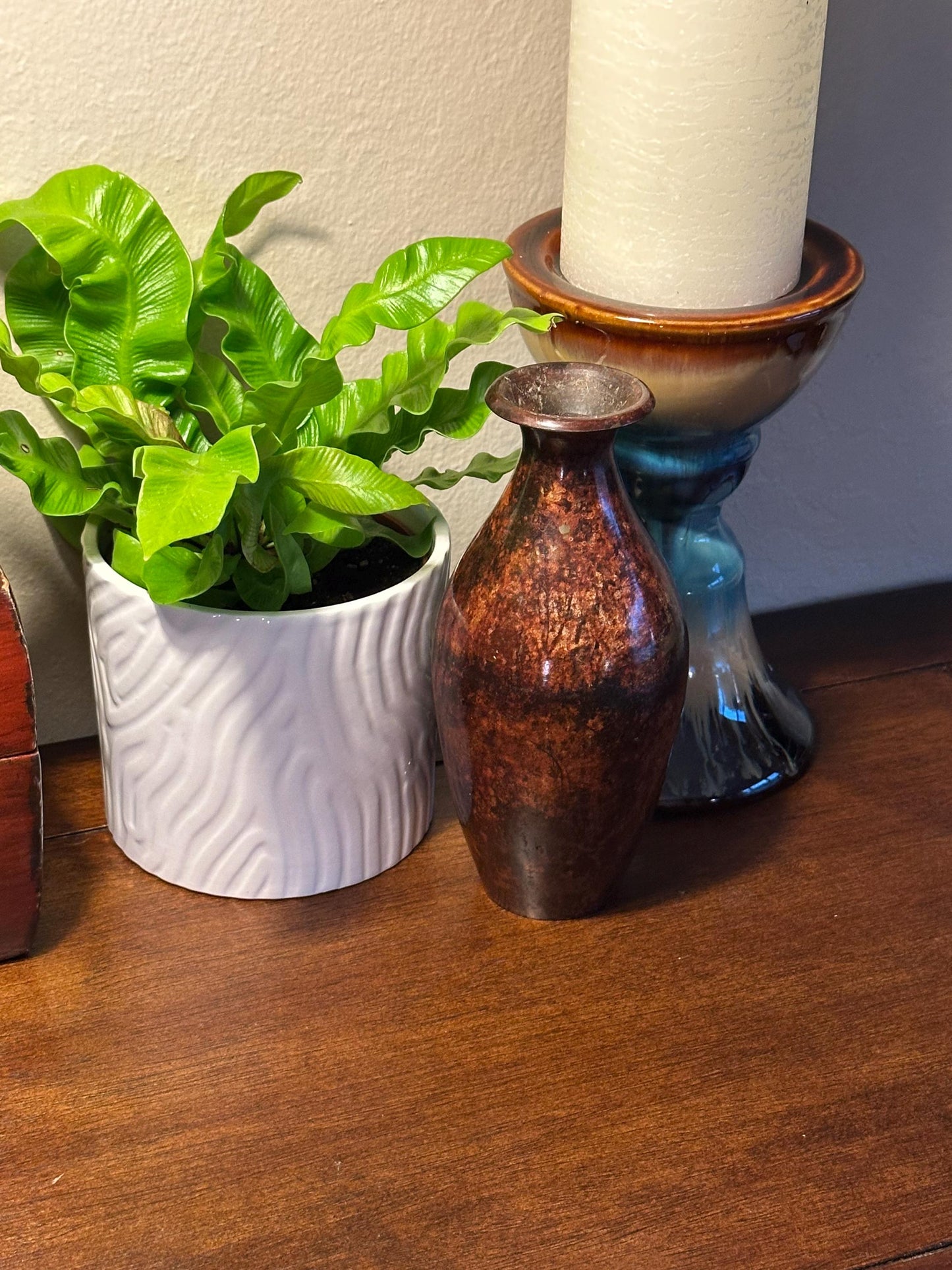 Vintage Solid Brass Vase Made in India - Brown Patina Metal Decor Antique Bohemian Home Accent